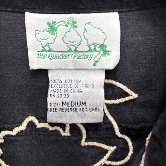 Quacker Factory Appliqué Fall Harvest Corduroy Shirt M Black Orange Button Up - Picture 3 of 10